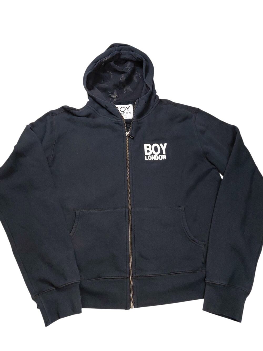 Vintage Y2K BOY LONDON Hoodie Full Zip Jacket Sweatshirt Black Size XL MADE USA